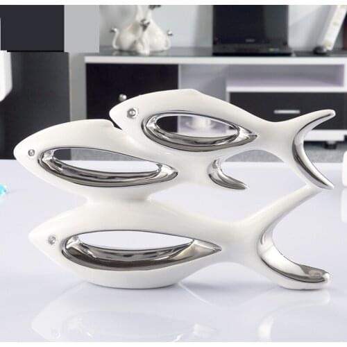 MODERN ABSTRACT PORCELAIN FISH FAMILY FIGURINE CERAMIC ANIMAL STATUE CHINAWARE DECORATION GIFT AND CRAFT ORNAMENT ACCESSORIES