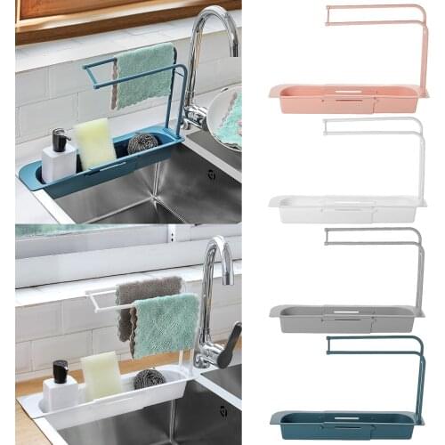 Home Storage Kitchen Sink Drainer Rack Storage Basket Bag Faucet Holder Adjustable Bathroom Holder Sink Kitchen Accessorie