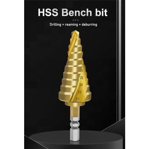 6-25mm Pagoda-Shaped Step Cone Drill Bit Spiral Hex Shank HSS Titanium Coated Sharp Edge Metal Drilling for Metalworking
