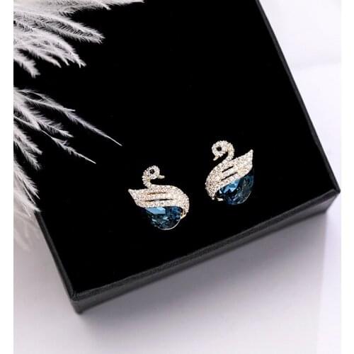 Korean Temperament Simple Swan Earrings Micro Set Zircon Blue Crystal Earrings Silver Needle High End Jewelry