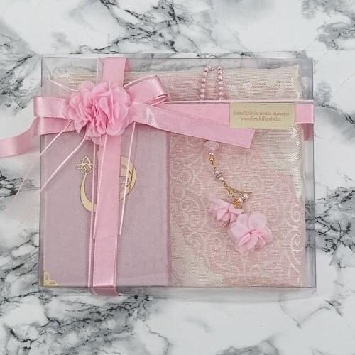 GREAT GIFT Mevlüt gift Gift Luxury Silk Nur Prayer Rug, Pearl Rosary Rose, B. Pocket Size Quran Acetate Boxed Gift FREE SHİPPİNG