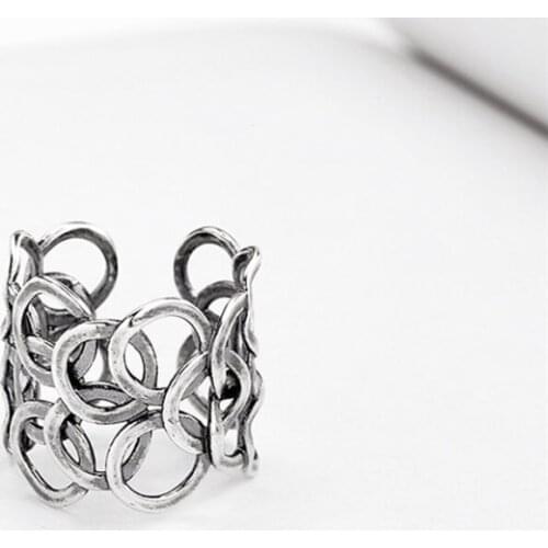 Sole Memory Individuality Retro Multilayer Geometric Circle 925 Sterling Silver Female Resizable Opening Rings SRI622