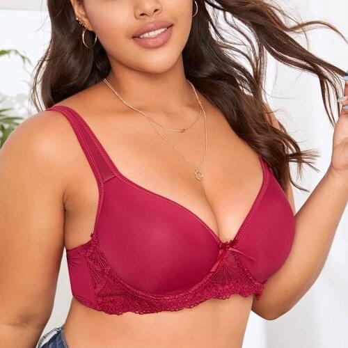 Women Lace Bra Ladies Bras Unlined Wine Red Adjusted-straps Underwire Solid Color Lace 3/4 Cup C D E 36 38 40 42 44