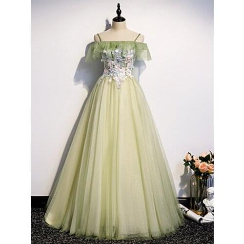 Boat Neck Evening Dresses Long Floor Length Party Gown Formal 2020 A-line Light Green Evening Dress Long Dress Robe De Soiree