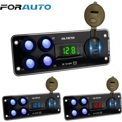 12-24V QC3.0 For Car RV Truck ATV UTV Camper Caravan Car Push Button Car charging Voltmeter 4 Gang Switch Panel PD
