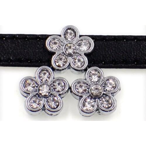 50PCS 8mm Clear Rhinstone Flower Slide Charms Slide Beads DIY 8mm Bracelets Wristbands,Belt Straps Pet Name Collar