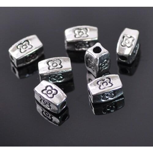 50pcs Tibetan Silver Color 7.5x4.5mm Metal Rectangle Shape Loose Spacer Beads lot for Jewelry Making DIY Crafts Findings - 56