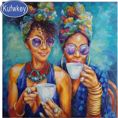 DIY Diamond Embroidery"African Women Coffee"5d Full diamond painting Cross Stitch Mosaic Diamond Good Friend Girs painting
