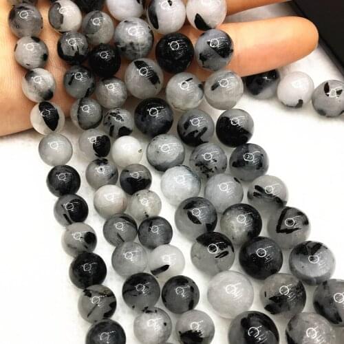 Natural Stone Beading Black hair spar Round Loose Beads Isolation 6/8/10mm jasper agate Loose beads Can self-control Necklace