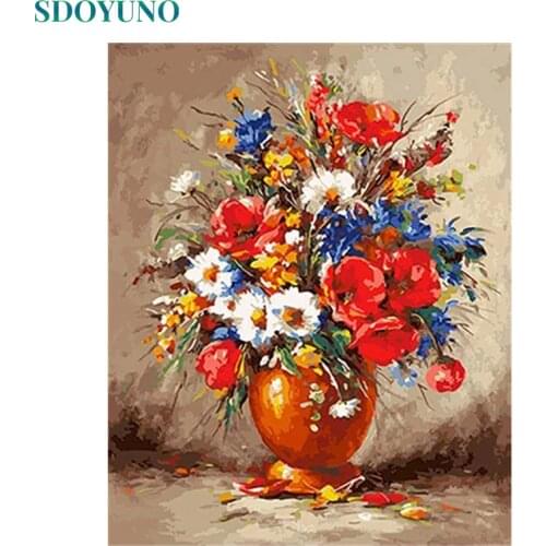 SDOYUNO Painting By Numbers Kits Flowers DIY 60x75cm Oil Coloring By Numbers On Canvas Frameless Handpaint Draw Number Decor