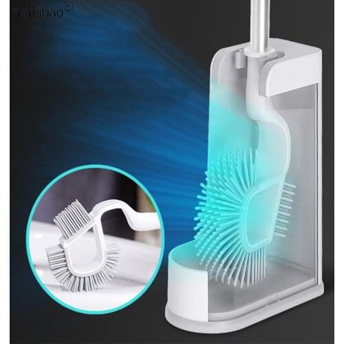 Double-Sided Flexible Soft Toilet Brush Rubber Head Frame Cleaning Brush with Quick Drying Holder Bathroom Accessories Cleaning