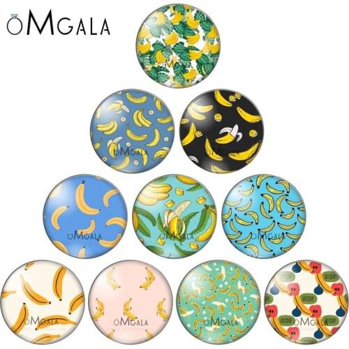 New Cute Banana Pattern Background 10pcs mixed 12mm/18mm/20mm/25mm Round photo demo glass cabochon flat back Making findings
