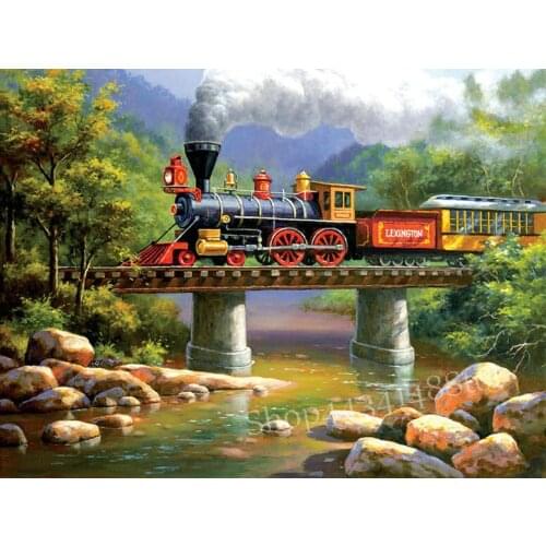 Full square drill train landscape icon 5d diy diamond painting cross stitch rhinestone diamond mosaic decoration sticker