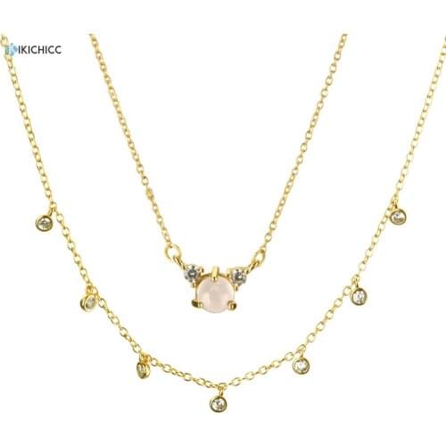 Kikichicc 100% 925 Sterling Silver Gold Gold Bouble Layer Moon And CZ Necklace Double Chain Separately Wedding Women Jewelry