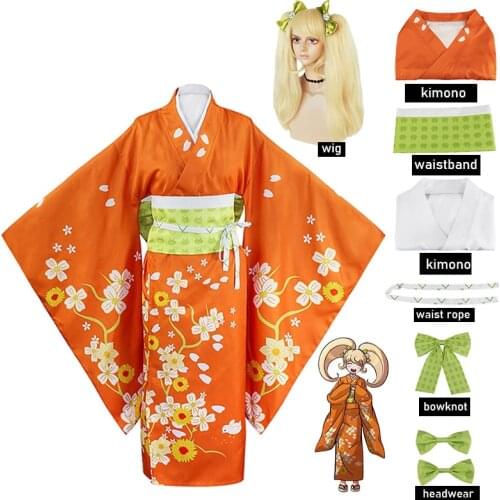 Anime Super Danganronpa 2 Hiyoko Saionji Hiyoko Kimono Cosplay Costume Adult Women Orange Dress Kimono Dress Halloween Kostuums
