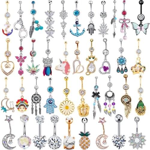 1PC Dangling Navel Belly Button Rings Belly Piercing Crystal Surgical Steel 14g Woman Body Piercing Jewelry Barbell Accessories