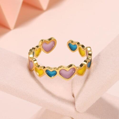 New Trend Adjustable Dripping Oil Colorful Heart Luminous Gold Color Rings for Women Friends Cute Girl Fashion Jewelry Ring Gift