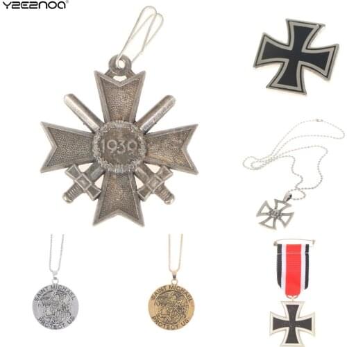 Round Angel Saint Necklace 1813-1939 WWII German War Coin Medal Merrit Military Knights Iron Cross Ribbon Copy