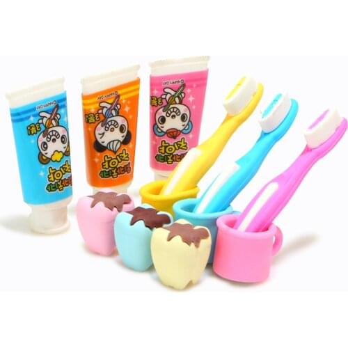 4Pcs/Set Kawaii Lovely Toothpaste Erasers For School Kids Gift Removable Teeth Eraser Rubber free shipping