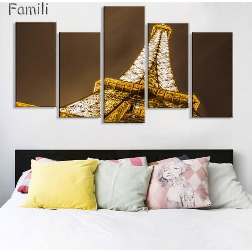 Fashion 5Pcs/Set Paris Eiffel Tower Canvas Painting Modern Paintings Wall Pictures For Living Room Quadro Cuadros Print No frame