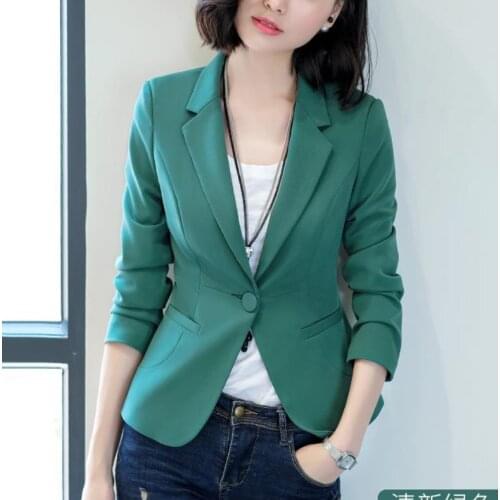 Fashion Spring Autumn Blazers And Jackets Female Work Wear Women Long Sleeve One Button Female Blazer White Black Green Coat