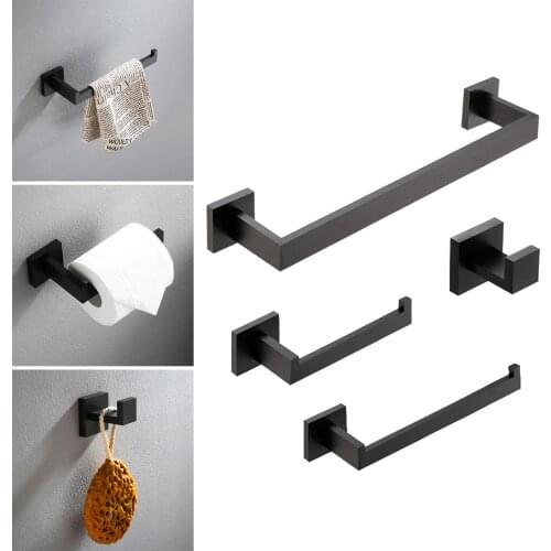 4-Pieces Matte Black Bathroom Hardware Set SUS304 Stainless Steel Includes 16" Hand Towel Bar Bathroom Accessories Kit