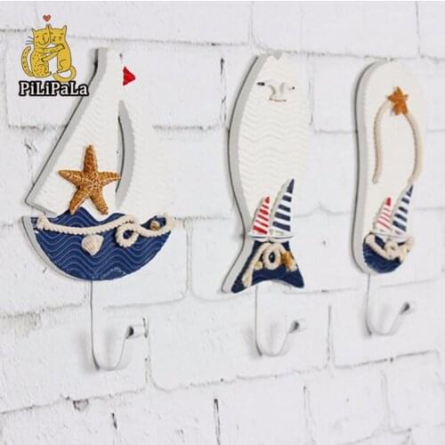 Mediterranean Style Nautical Fish Slipper Boat Shaped Wall Hooks Living Room Hanging Decoration Decor