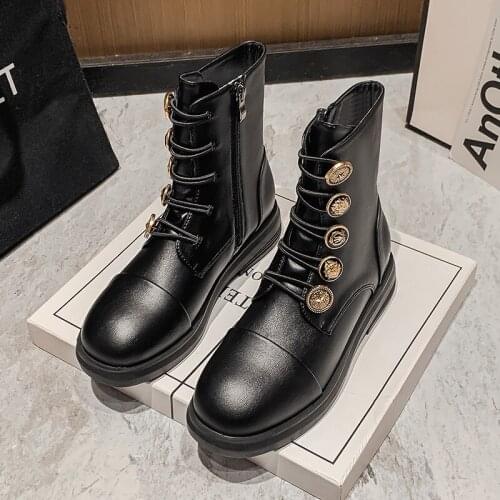 New Retro Classic Womens Martin Boots Leather British Style Womens Motorcycle Boots Lace Up Winter Womens Chelsea Boots