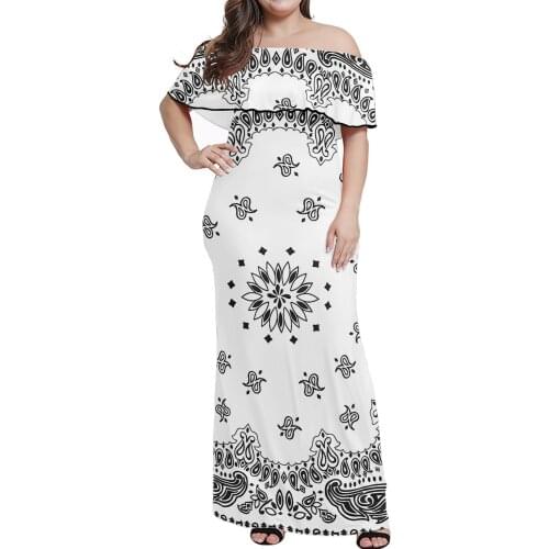Custom Bodycon Bandana Print Dress 2021 Ruffle off Shoulder Long Dress Girl 7XL Plus Size Elegant Night Dress For dress Style