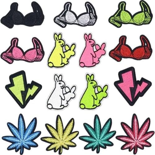 Leaf Lightning Diy Embroidery Iron on Patch Deal with it Sex Rabbit Badge Biker Patches for Clothes Cute Stickers Appliques