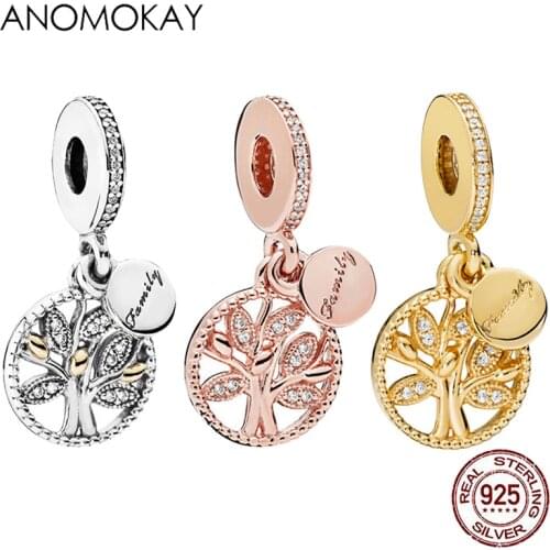 Anomokay Trendy Tree of Life Charm Pendant fit Bracelet & Bangle Sterling 925 Silver Round Tree Bead Pendant for DIY Jewelry