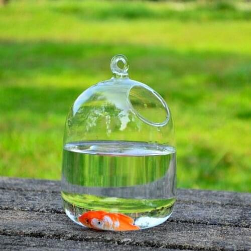 Mini Aquarium Glass Fish Tank Hanging Ball Terrarium with Bent Stable Stand Fish Tank Flower Vase Garden Decration