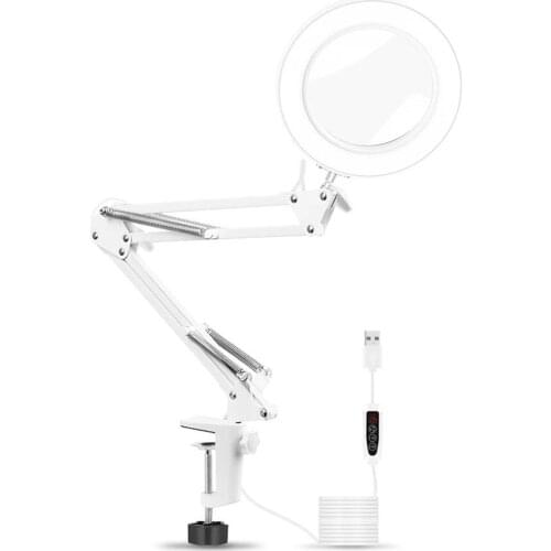Practical LED White Magnifier Lamp Folding Long Arm Clip Eye Protection Lamp Usb Reading Book Lamp Magnifying Glass Lamp