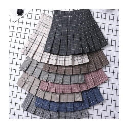 Tartan Women Skirt Sexy Plaid Pleated Skirts Fashion Mini Dance Skirt Side Button High Waist School Skirts Female