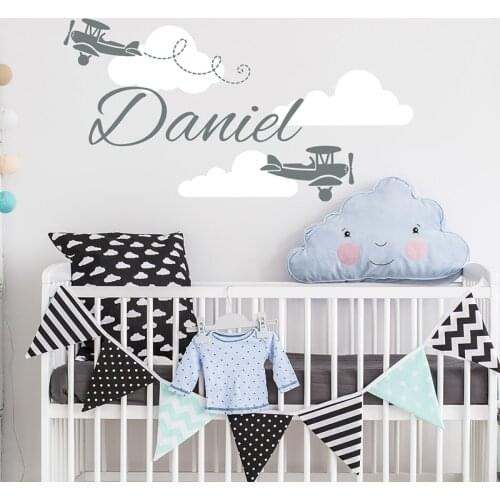 YOYOYU Airplane Clound Vinyl Wall Stickers Kids Room Personalized Boy Name Removeable Decal Nursery Bedroom Decoration ZX369