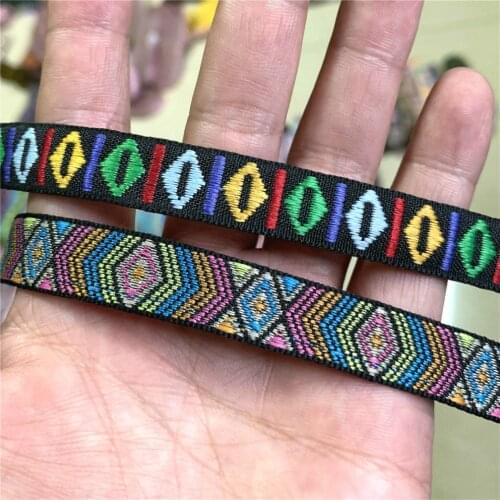 ZERZEEMOOY 2 Design 14mm 1.4CM 5yard/set Woven Jacquard Ribbon Geometric pattern black backgrou