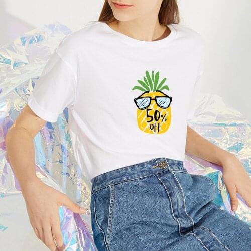 Womens Summer Pineapple Print Tshirt Funny Cartoon Women T-Shirt Punk Harajuku Kawaii Tee Fun Kpop Kawaii T Shirts Ropa Mujer
