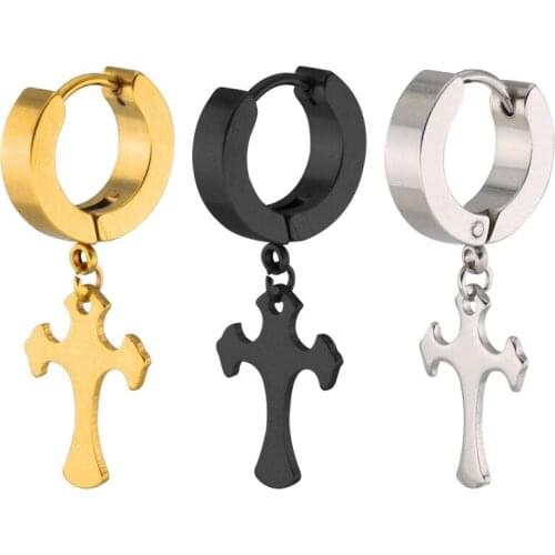 Simplicity Stainless Steel Cross Pendant Stud Earrings For Women Fashion Punk Ear Jewelry Party Gifts 1 piece