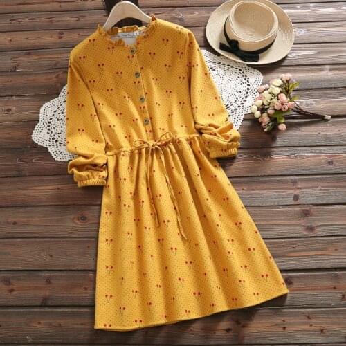 Fall winter print dress for lady new arrival warm soft thick long sleeve cute sweet dress mori girl vestidos