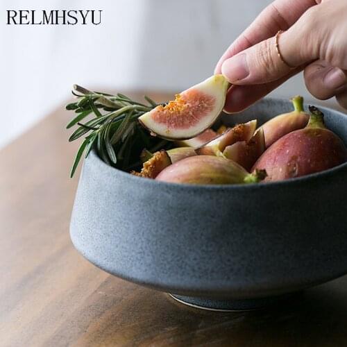 1PC RELMHSYU Japanese Style Ceramic Grey Retro Tall Single Dessert Bowl Household Rice Soup Dinner Bowl Restaurant Tableware