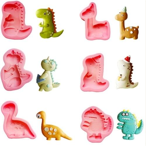 1PC Silicone Chocolate Mold Dinosaur Mold Cake Decoration Accessories Cartoon Cake Mold Baking DIY Fondant Silicone Pink D475