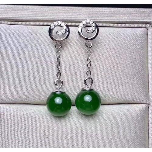 100% natural green jasper Fashion Circle round drop earrings Natural gemstone earrings 925 silver female party gift jewelry