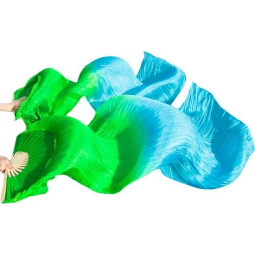 100% silk handmade wholesale high quality Chinese silk veils dance fans 1 Pair of belly dancing fans Turquoise + Green