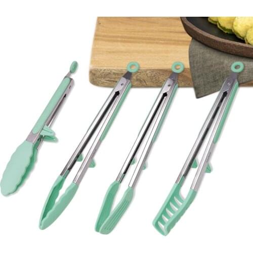2020 new Silicone Serving Tong Salad Bread pasta spatula Clips Stainless Steel Kitchen clamp Cooking Tongs with stand