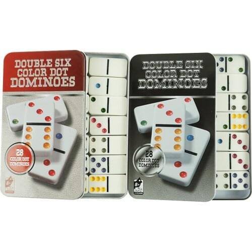 28pcs Double Six White With Colorful Dot Domino In Tin Box For Kid