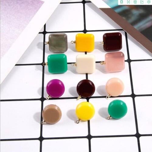 4pcs 15mm Resin Square Connector Earring Pendant Round Charms Earring Base Pendant DIY Womens Jewelry