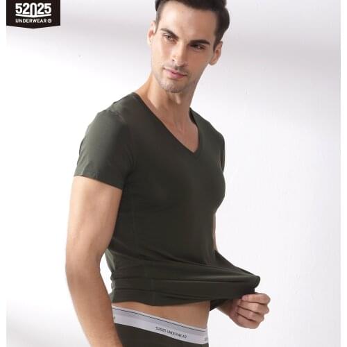 52025 Men Undershirts 2-Pack Soft Modal Comfortable Underwear Close-fit Short Sleeves T-Shirt Tops Sleepwear Comfy Homewear