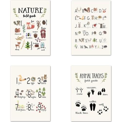 Abstract Cartoon Animals Alphabet Canvas Painting Wall Art Nordic Nursery Picture Posters Print Living Room Bedroom Decoration