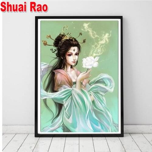 Diamond painting Japanese woman cross stitch full square round diamond embroidery mosaic Portrait Mystery artwork Gift