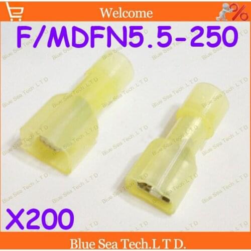 Free Shipping 200pcs F/MDFN-250 Yellow Male+female cold-pressed terminal Connectors and Splices For 4.0-6.0mm2,12-10 AWG Wire